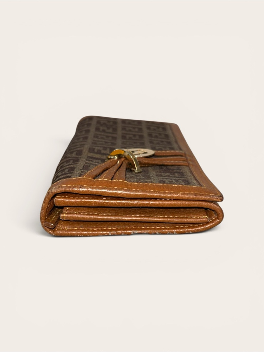 Fendi Brown and Tan FF Monogram Continental Wallet with Gold Charm - Picture 4 of 6